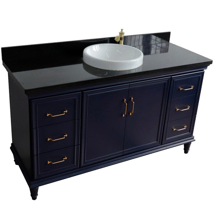 Bellaterra Home Forli 61" 2-Door 6-Drawer Blue Freestanding Vanity Set With Ceramic Vessel Sink and Black Galaxy Granite Top - Luxe Vanity & Tub