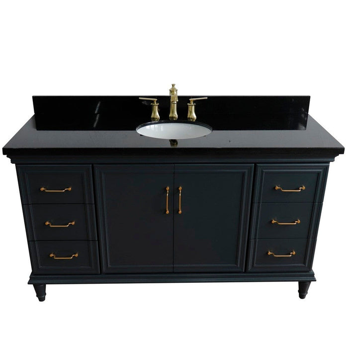 Bellaterra Home Forli 61" 2-Door 6-Drawer Dark Gray Freestanding Vanity Set With Ceramic Undermount Oval Sink and Black Galaxy Granite Top - Luxe Vanity & Tub