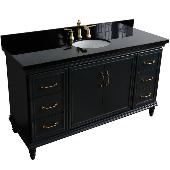 Bellaterra Home Forli 61" 2-Door 6-Drawer Dark Gray Freestanding Vanity Set With Ceramic Undermount Oval Sink and Black Galaxy Granite Top - Luxe Vanity & Tub