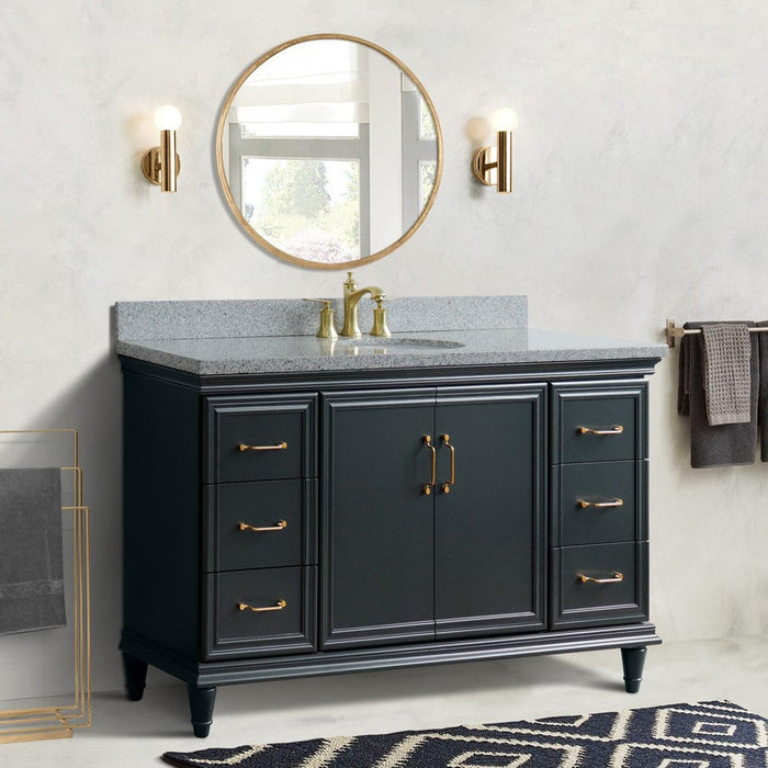 Bellaterra Home Forli 61" 2-Door 6-Drawer Dark Gray Freestanding Vanity Set With Ceramic Undermount Oval Sink and Gray Granite Top