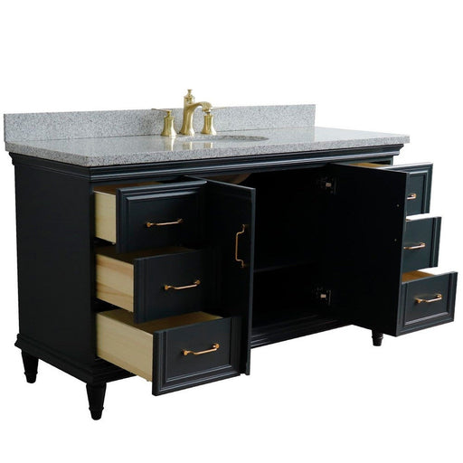 Bellaterra Home Forli 61" 2-Door 6-Drawer Dark Gray Freestanding Vanity Set With Ceramic Undermount Oval Sink and Gray Granite Top - Luxe Vanity & Tub