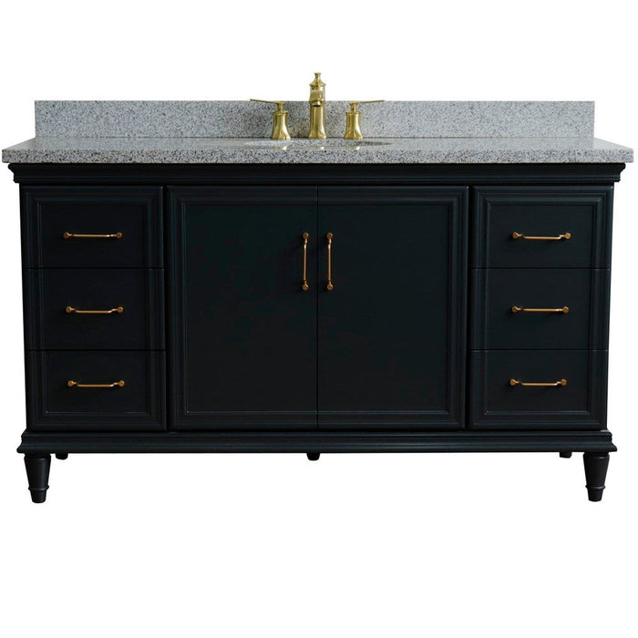 Bellaterra Home Forli 61" 2-Door 6-Drawer Dark Gray Freestanding Vanity Set With Ceramic Undermount Oval Sink and Gray Granite Top - Luxe Vanity & Tub