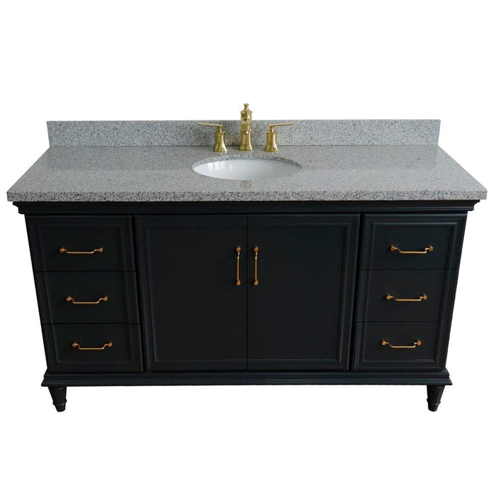 Bellaterra Home Forli 61" 2-Door 6-Drawer Dark Gray Freestanding Vanity Set With Ceramic Undermount Oval Sink and Gray Granite Top - Luxe Vanity & Tub