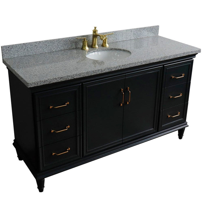 Bellaterra Home Forli 61" 2-Door 6-Drawer Dark Gray Freestanding Vanity Set With Ceramic Undermount Oval Sink and Gray Granite Top - Luxe Vanity & Tub