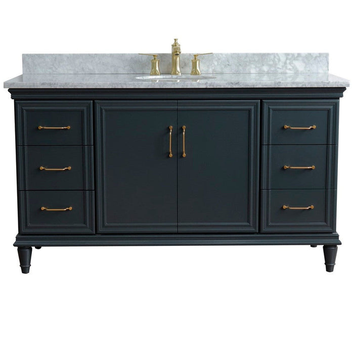 Bellaterra Home Forli 61" 2-Door 6-Drawer Dark Gray Freestanding Vanity Set With Ceramic Undermount Oval Sink and White Carrara Marble Top - Luxe Vanity & Tub