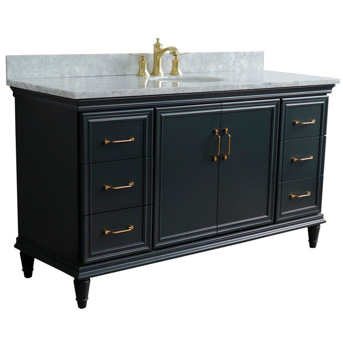 Bellaterra Home Forli 61" 2-Door 6-Drawer Dark Gray Freestanding Vanity Set With Ceramic Undermount Oval Sink and White Carrara Marble Top - Luxe Vanity & Tub