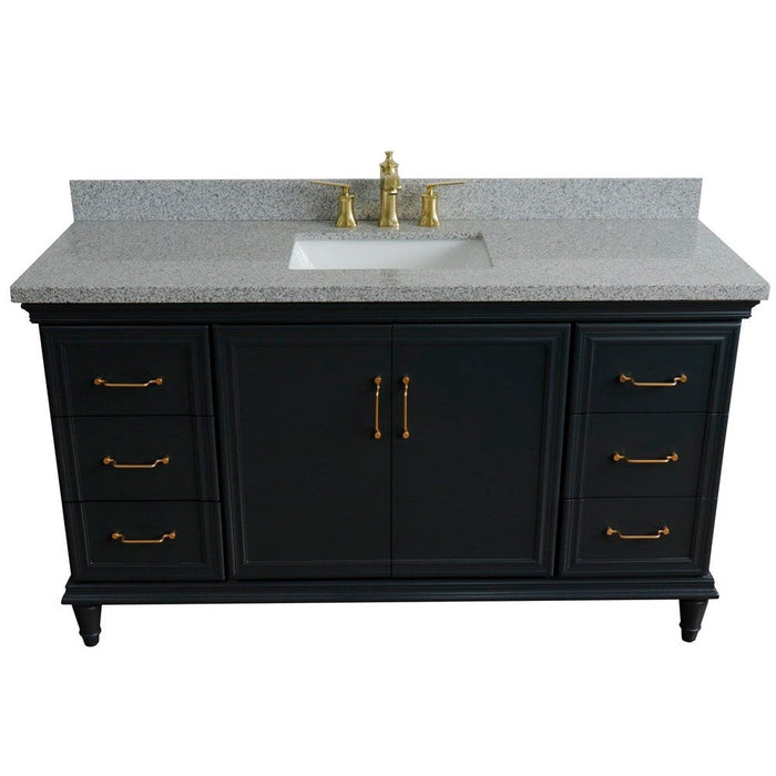 Bellaterra Home Forli 61" 2-Door 6-Drawer Dark Gray Freestanding Vanity Set With Ceramic Undermount Rectangular Sink and Gray Granite Top - Luxe Vanity & Tub