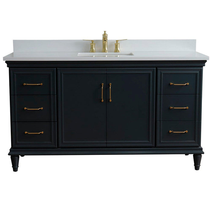 Bellaterra Home Forli 61" 2-Door 6-Drawer Dark Gray Freestanding Vanity Set With Ceramic Undermount Rectangular Sink and White Quartz Top - Luxe Vanity & Tub