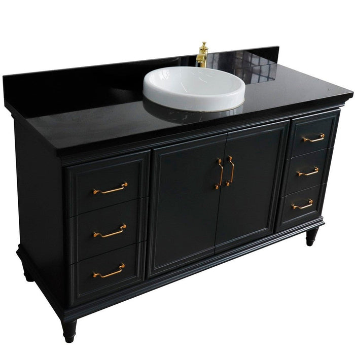 Bellaterra Home Forli 61" 2-Door 6-Drawer Dark Gray Freestanding Vanity Set With Ceramic Vessel Sink and Black Galaxy Granite Top - Luxe Vanity & Tub