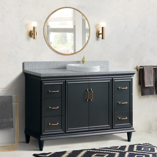 Bellaterra Home Forli 61" 2-Door 6-Drawer Dark Gray Freestanding Vanity Set With Ceramic Vessel Sink and Gray Granite Top