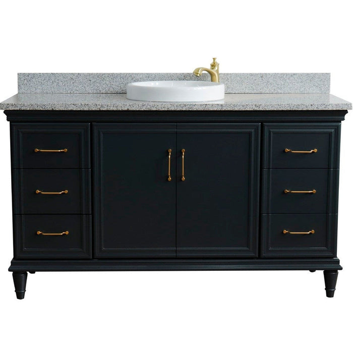 Bellaterra Home Forli 61" 2-Door 6-Drawer Dark Gray Freestanding Vanity Set With Ceramic Vessel Sink and Gray Granite Top - Luxe Vanity & Tub