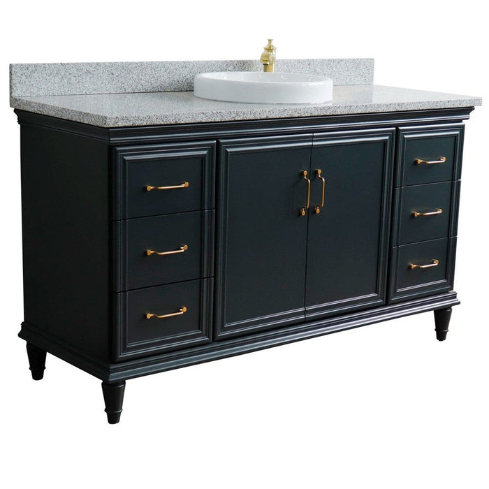 Bellaterra Home Forli 61" 2-Door 6-Drawer Dark Gray Freestanding Vanity Set With Ceramic Vessel Sink and Gray Granite Top - Luxe Vanity & Tub