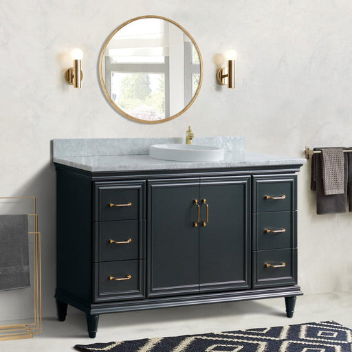 Bellaterra Home Forli 61" 2-Door 6-Drawer Dark Gray Freestanding Vanity Set With Ceramic Vessel Sink and White Carrara Marble Top