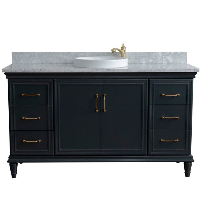 Bellaterra Home Forli 61" 2-Door 6-Drawer Dark Gray Freestanding Vanity Set With Ceramic Vessel Sink and White Carrara Marble Top - Luxe Vanity & Tub