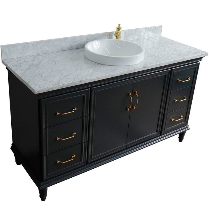 Bellaterra Home Forli 61" 2-Door 6-Drawer Dark Gray Freestanding Vanity Set With Ceramic Vessel Sink and White Carrara Marble Top - Luxe Vanity & Tub