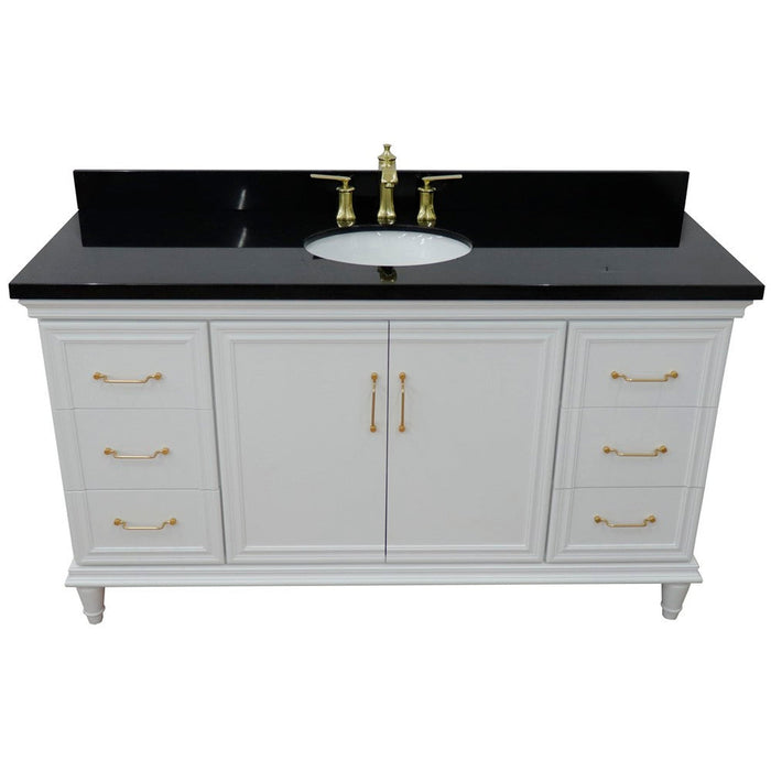 Bellaterra Home Forli 61" 2-Door 6-Drawer White Freestanding Vanity Set With Ceramic Undermount Oval Sink and Black Galaxy Granite Top - Luxe Vanity & Tub