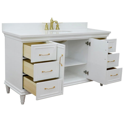 Bellaterra Home Forli 61" 2-Door 6-Drawer White Freestanding Vanity Set With Ceramic Undermount Oval Sink and White Quartz Top - Luxe Vanity & Tub