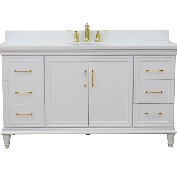 Bellaterra Home Forli 61" 2-Door 6-Drawer White Freestanding Vanity Set With Ceramic Undermount Oval Sink and White Quartz Top - Luxe Vanity & Tub