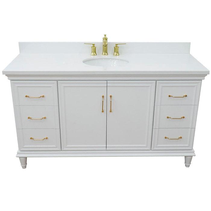 Bellaterra Home Forli 61" 2-Door 6-Drawer White Freestanding Vanity Set With Ceramic Undermount Oval Sink and White Quartz Top - Luxe Vanity & Tub