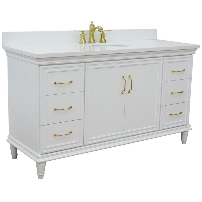 Bellaterra Home Forli 61" 2-Door 6-Drawer White Freestanding Vanity Set With Ceramic Undermount Oval Sink and White Quartz Top - Luxe Vanity & Tub