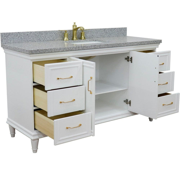 Bellaterra Home Forli 61" 2-Door 6-Drawer White Freestanding Vanity Set With Ceramic Undermount Rectangular Sink and Gray Granite Top - Luxe Vanity & Tub