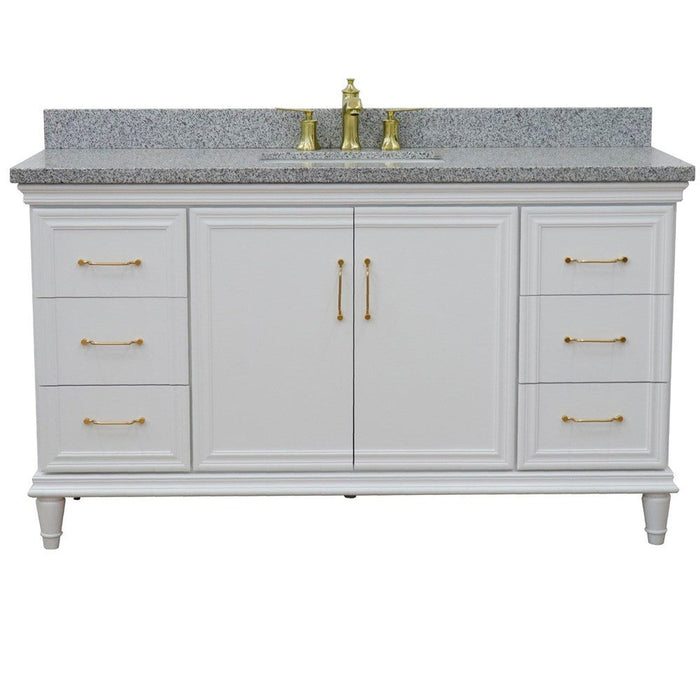 Bellaterra Home Forli 61" 2-Door 6-Drawer White Freestanding Vanity Set With Ceramic Undermount Rectangular Sink and Gray Granite Top - Luxe Vanity & Tub