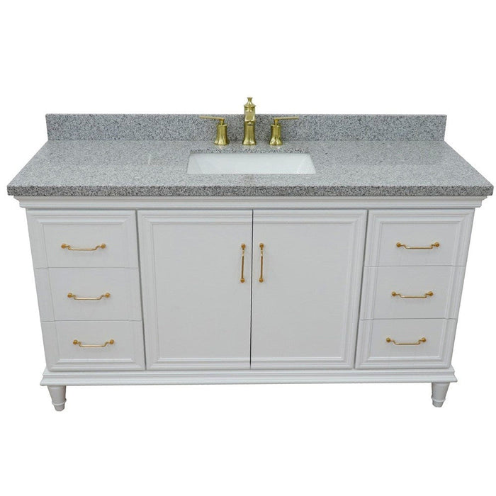 Bellaterra Home Forli 61" 2-Door 6-Drawer White Freestanding Vanity Set With Ceramic Undermount Rectangular Sink and Gray Granite Top - Luxe Vanity & Tub