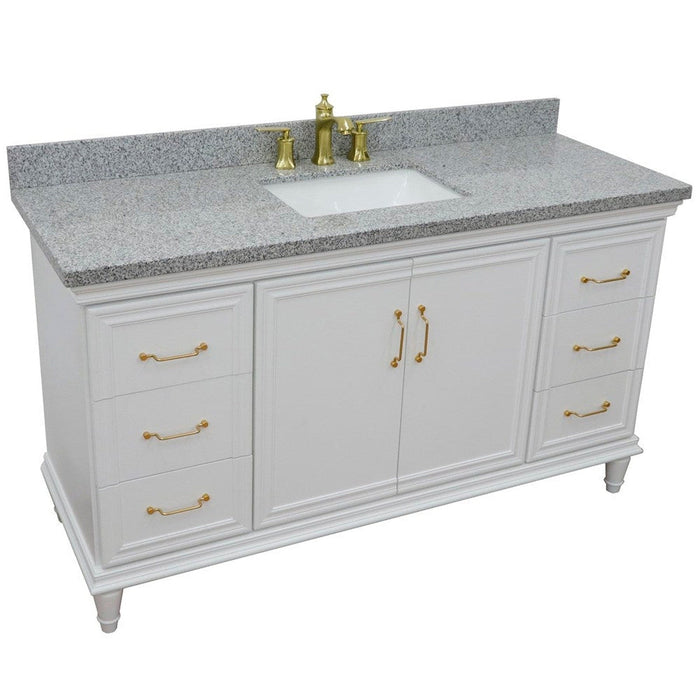 Bellaterra Home Forli 61" 2-Door 6-Drawer White Freestanding Vanity Set With Ceramic Undermount Rectangular Sink and Gray Granite Top - Luxe Vanity & Tub