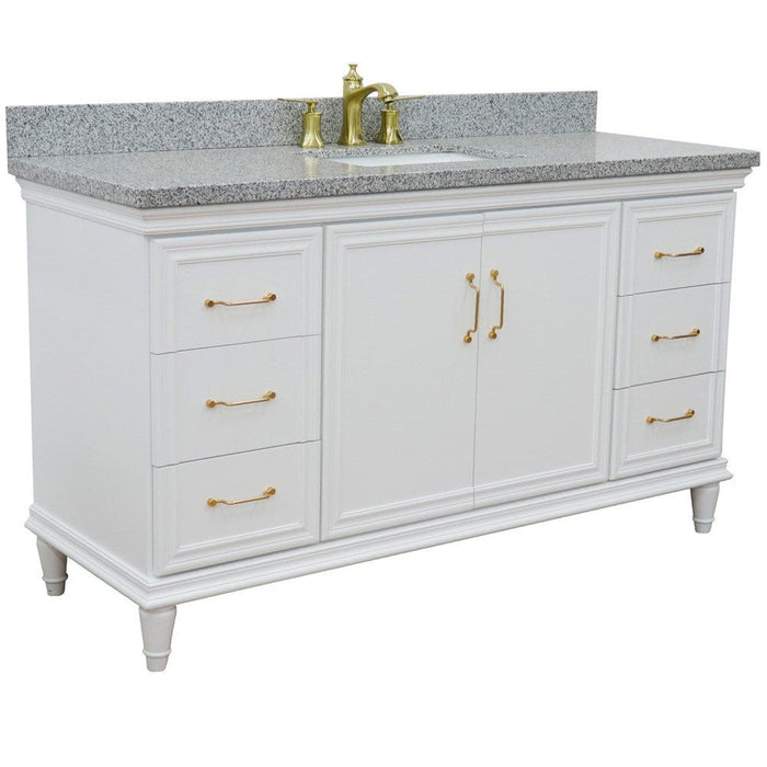 Bellaterra Home Forli 61" 2-Door 6-Drawer White Freestanding Vanity Set With Ceramic Undermount Rectangular Sink and Gray Granite Top - Luxe Vanity & Tub