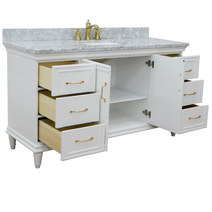 Bellaterra Home Forli 61" 2-Door 6-Drawer White Freestanding Vanity Set With Ceramic Undermount Rectangular Sink and White Carrara Marble Top - Luxe Vanity & Tub