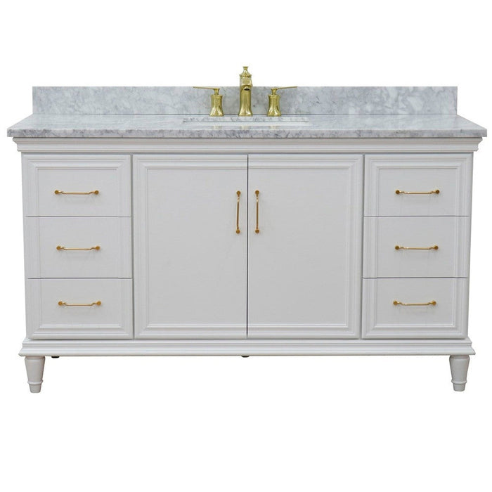 Bellaterra Home Forli 61" 2-Door 6-Drawer White Freestanding Vanity Set With Ceramic Undermount Rectangular Sink and White Carrara Marble Top - Luxe Vanity & Tub