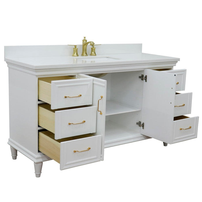 Bellaterra Home Forli 61" 2-Door 6-Drawer White Freestanding Vanity Set With Ceramic Undermount Rectangular Sink and White Quartz Top - Luxe Vanity & Tub