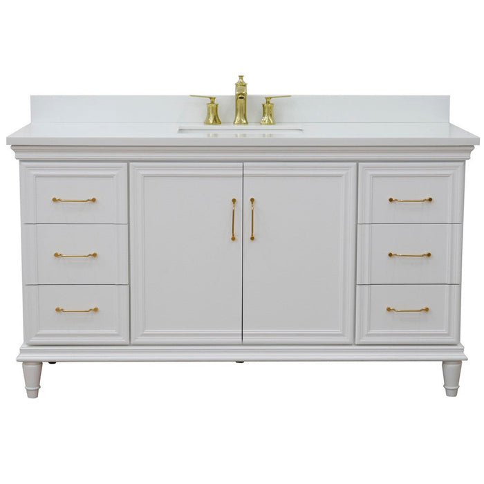 Bellaterra Home Forli 61" 2-Door 6-Drawer White Freestanding Vanity Set With Ceramic Undermount Rectangular Sink and White Quartz Top - Luxe Vanity & Tub