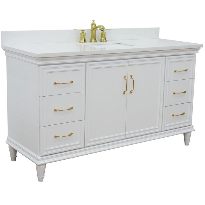 Bellaterra Home Forli 61" 2-Door 6-Drawer White Freestanding Vanity Set With Ceramic Undermount Rectangular Sink and White Quartz Top - Luxe Vanity & Tub