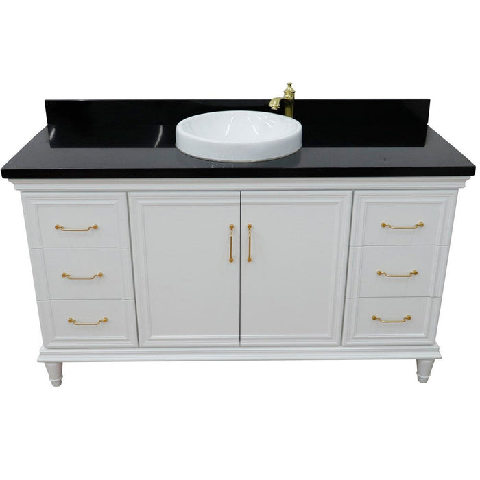 Bellaterra Home Forli 61" 2-Door 6-Drawer White Freestanding Vanity Set With Ceramic Vessel Sink and Black Galaxy Granite Top - Luxe Vanity & Tub