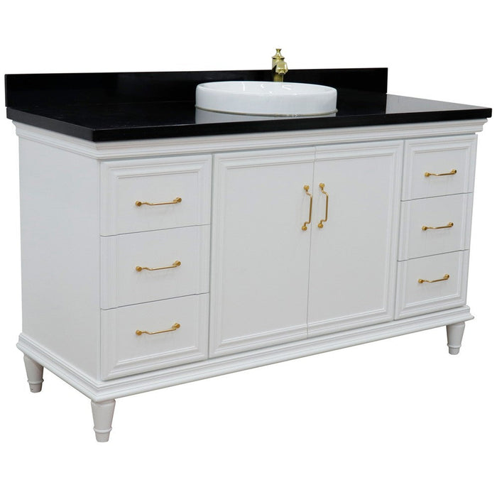 Bellaterra Home Forli 61" 2-Door 6-Drawer White Freestanding Vanity Set With Ceramic Vessel Sink and Black Galaxy Granite Top - Luxe Vanity & Tub