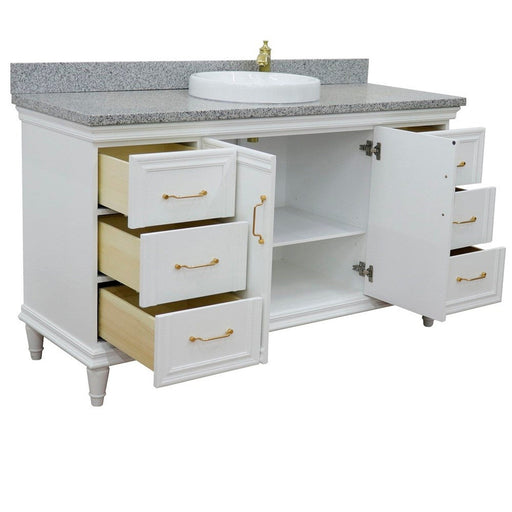 Bellaterra Home Forli 61" 2-Door 6-Drawer White Freestanding Vanity Set With Ceramic Vessel Sink and Gray Granite Top - Luxe Vanity & Tub