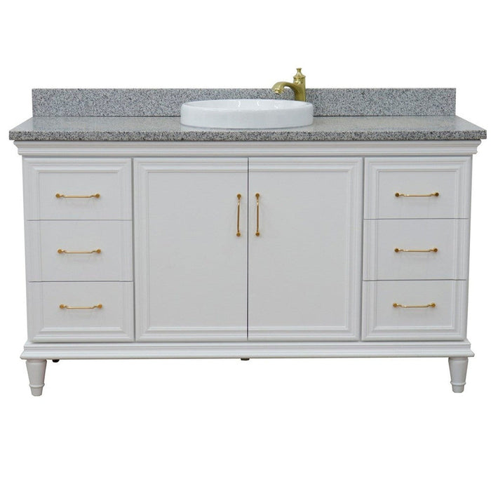 Bellaterra Home Forli 61" 2-Door 6-Drawer White Freestanding Vanity Set With Ceramic Vessel Sink and Gray Granite Top - Luxe Vanity & Tub