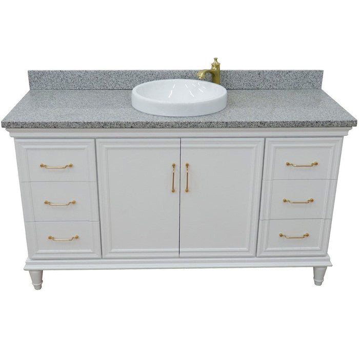 Bellaterra Home Forli 61" 2-Door 6-Drawer White Freestanding Vanity Set With Ceramic Vessel Sink and Gray Granite Top - Luxe Vanity & Tub