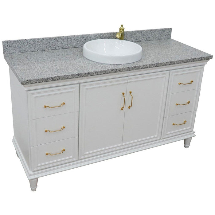 Bellaterra Home Forli 61" 2-Door 6-Drawer White Freestanding Vanity Set With Ceramic Vessel Sink and Gray Granite Top - Luxe Vanity & Tub