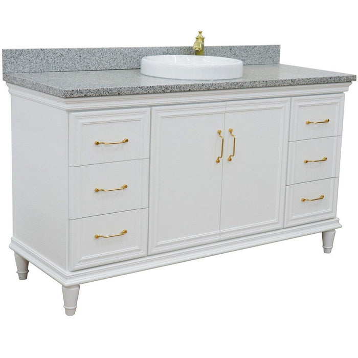 Bellaterra Home Forli 61" 2-Door 6-Drawer White Freestanding Vanity Set With Ceramic Vessel Sink and Gray Granite Top - Luxe Vanity & Tub