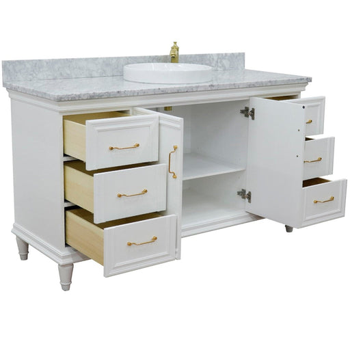 Bellaterra Home Forli 61" 2-Door 6-Drawer White Freestanding Vanity Set With Ceramic Vessel Sink and White Carrara Marble Top - Luxe Vanity & Tub