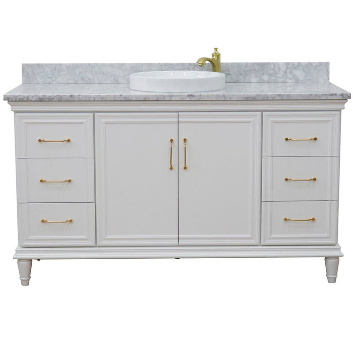 Bellaterra Home Forli 61" 2-Door 6-Drawer White Freestanding Vanity Set With Ceramic Vessel Sink and White Carrara Marble Top - Luxe Vanity & Tub