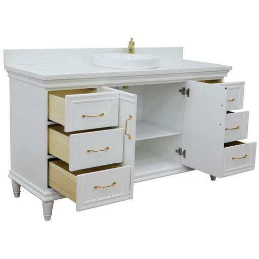 Bellaterra Home Forli 61" 2-Door 6-Drawer White Freestanding Vanity Set With Ceramic Vessel Sink and White Quartz Top - Luxe Vanity & Tub