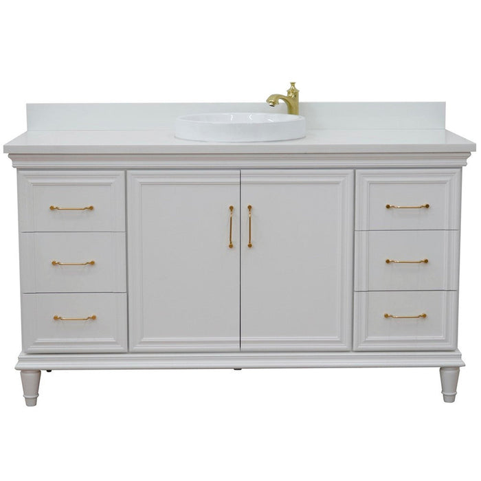 Bellaterra Home Forli 61" 2-Door 6-Drawer White Freestanding Vanity Set With Ceramic Vessel Sink and White Quartz Top - Luxe Vanity & Tub