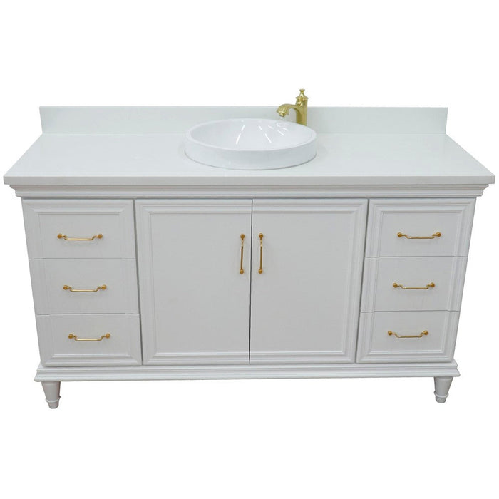 Bellaterra Home Forli 61" 2-Door 6-Drawer White Freestanding Vanity Set With Ceramic Vessel Sink and White Quartz Top - Luxe Vanity & Tub