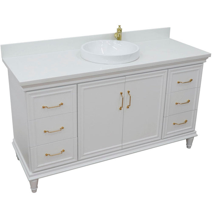 Bellaterra Home Forli 61" 2-Door 6-Drawer White Freestanding Vanity Set With Ceramic Vessel Sink and White Quartz Top - Luxe Vanity & Tub