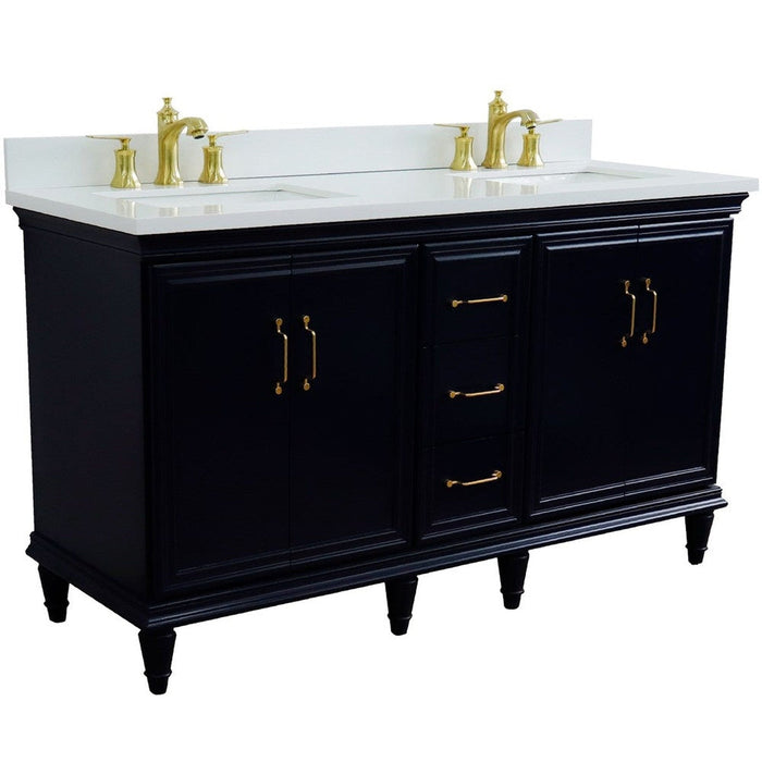 Bellaterra Home Forli 61" 4-Door 3-Drawer Blue Freestanding Vanity Set With Ceramic Double Undermount Rectangular Sink and White Quartz Top - Luxe Vanity & Tub