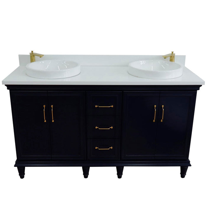 Bellaterra Home Forli 61" 4-Door 3-Drawer Blue Freestanding Vanity Set With Ceramic Double Vessel Sink and White Quartz Top - Luxe Vanity & Tub