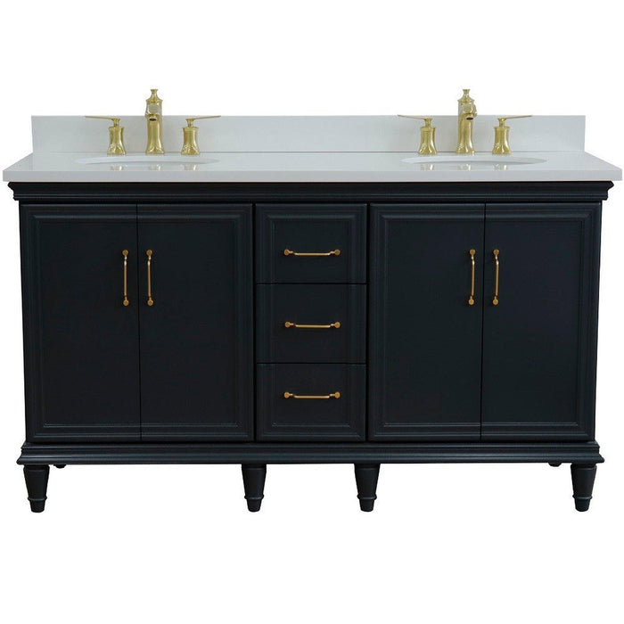 Bellaterra Home Forli 61" 4-Door 3-Drawer Dark Gray Freestanding Vanity Set With Ceramic Double Undermount Oval Sink and White Quartz Top - Luxe Vanity & Tub